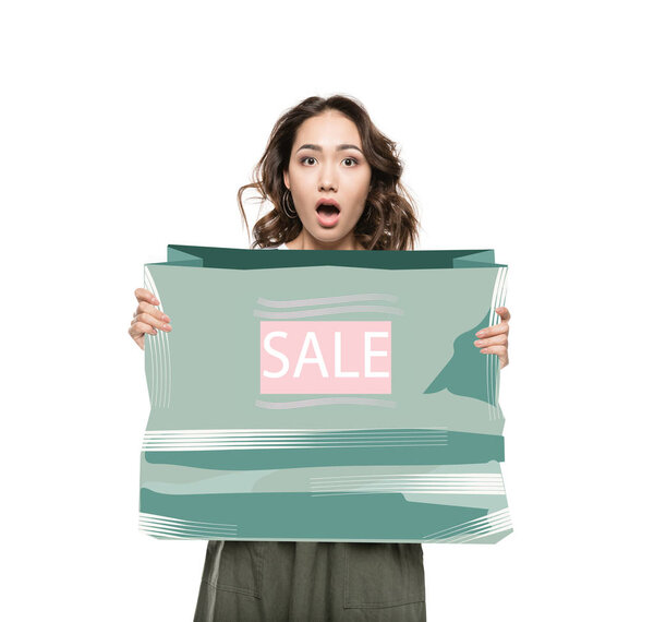 Woman with sale banner