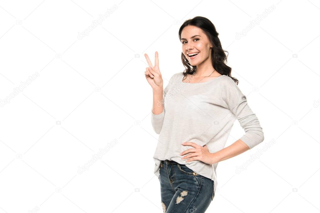 woman with victory sign 