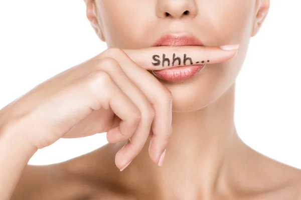 Woman with shh symbol — Stock Photo, Image