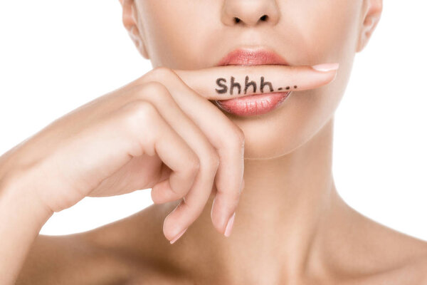 woman with shh symbol