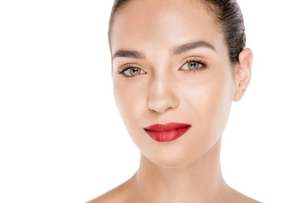 Kobieta z czerwonymi ustami — Zdjęcie stockowe