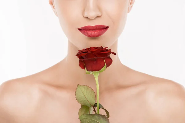 Woman with red rose — Free Stock Photo