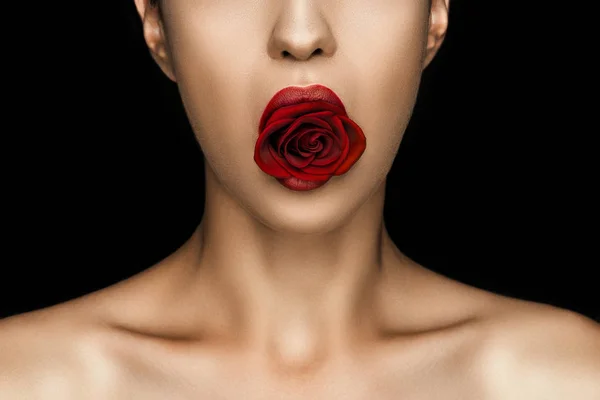 Woman with red rose — Stock Photo, Image