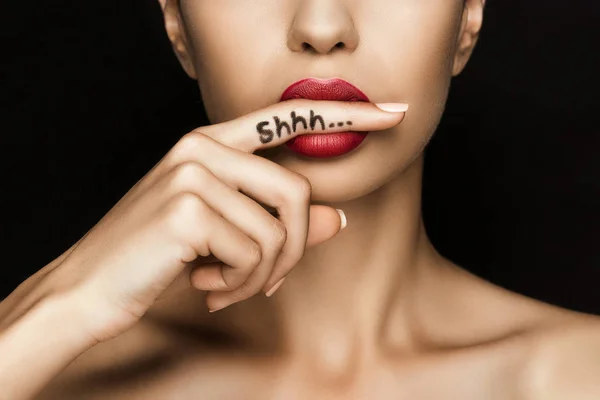 Woman with shh symbol — Stock Photo, Image