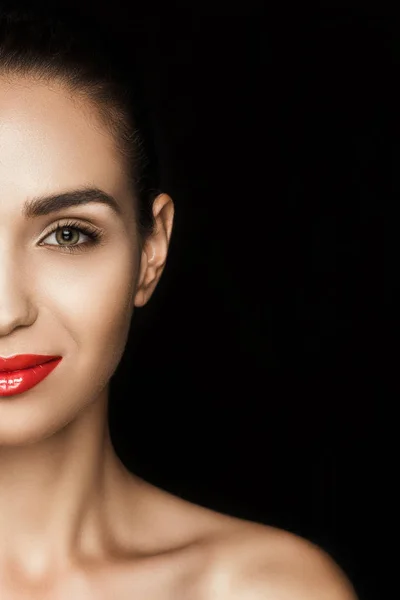 Mujer atractiva con labios rojos — Foto de Stock