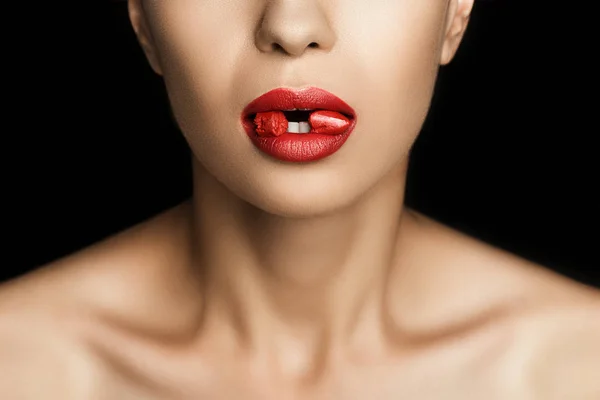 립스틱으로 매혹적인 여자 — 스톡 사진