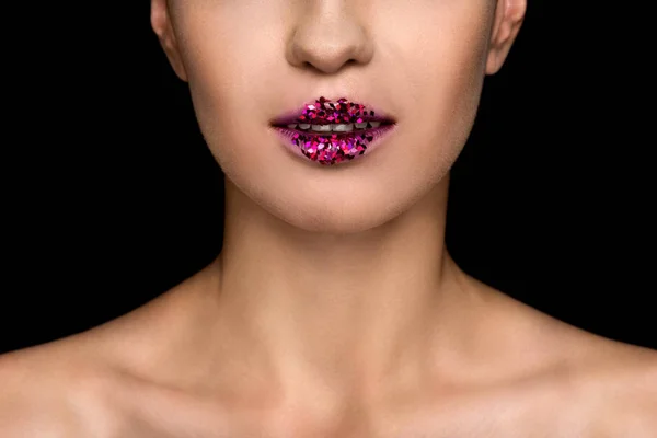 Fashionable woman with sparkles on lips — Stock Photo, Image