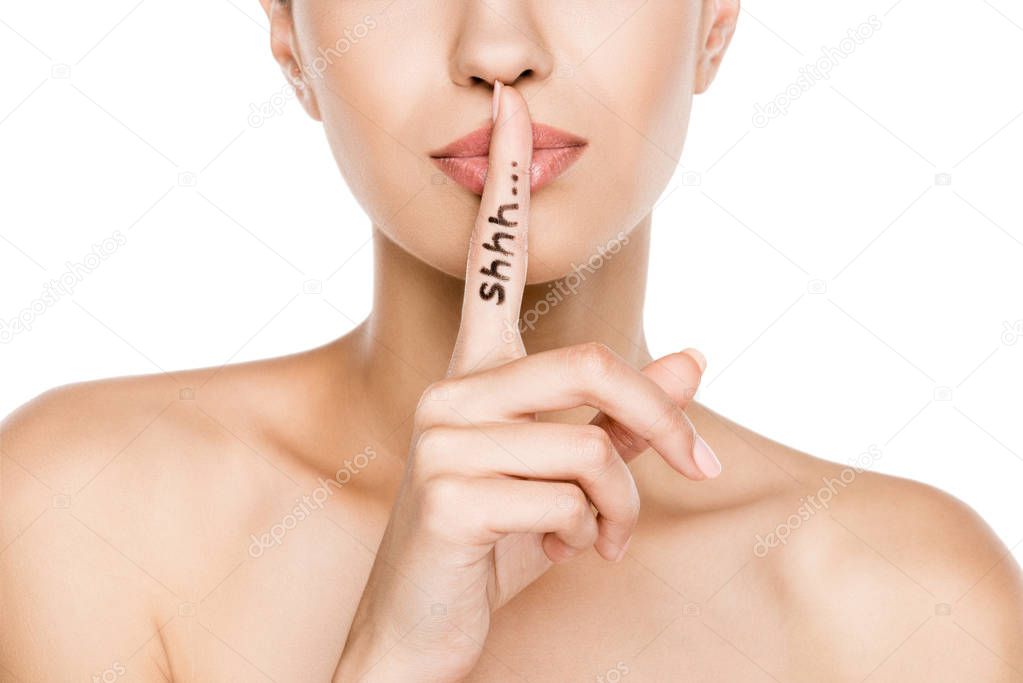 woman with shh symbol 