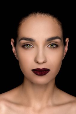 fashionable woman with dark lips clipart
