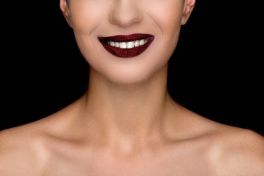 smiling woman with dark lips  clipart