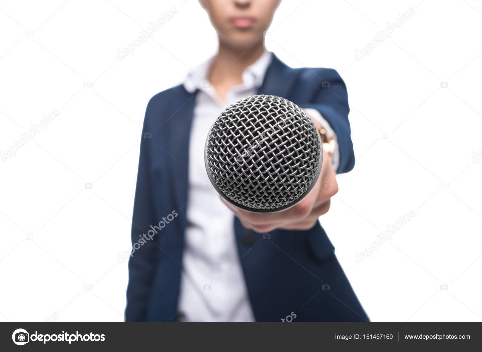 Reporter Holding Big Black Microphone For Interview Stock Photo, Picture  and Royalty Free Image. Image 10364269.