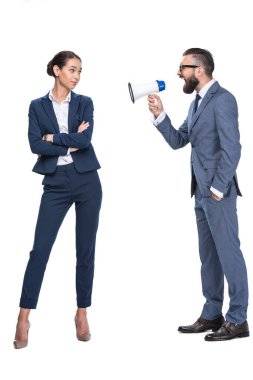 businessman with megaphone screaming on coworker clipart