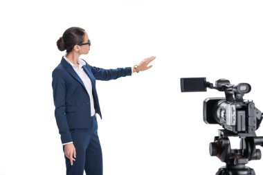 beautiful newscaster and camera clipart
