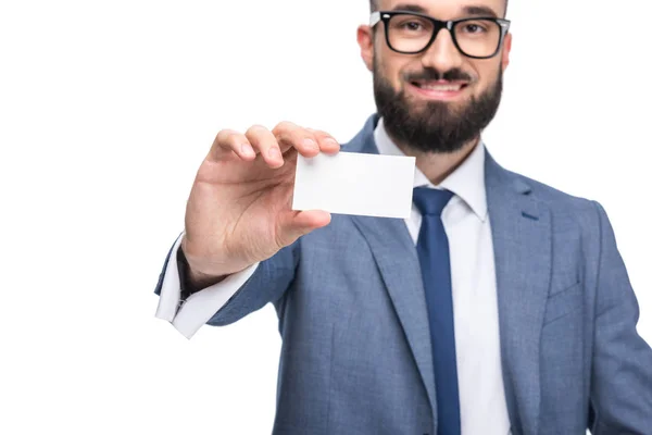 Hombre de negocios con tarjeta de visita vacía — Foto de Stock