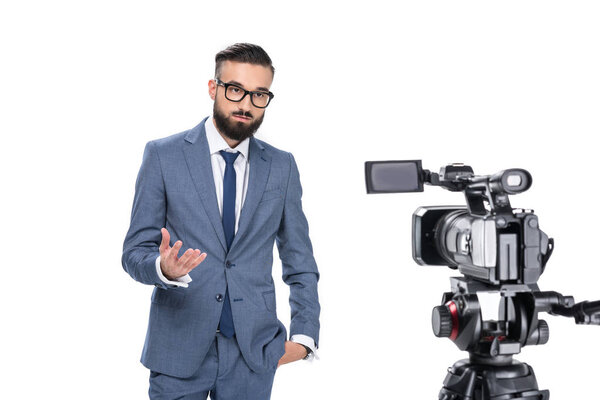 television reporter in front of camera