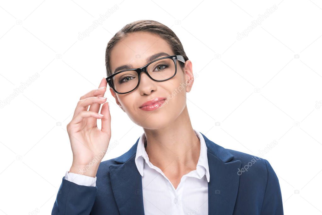 attractive businesswoman in eyeglasses