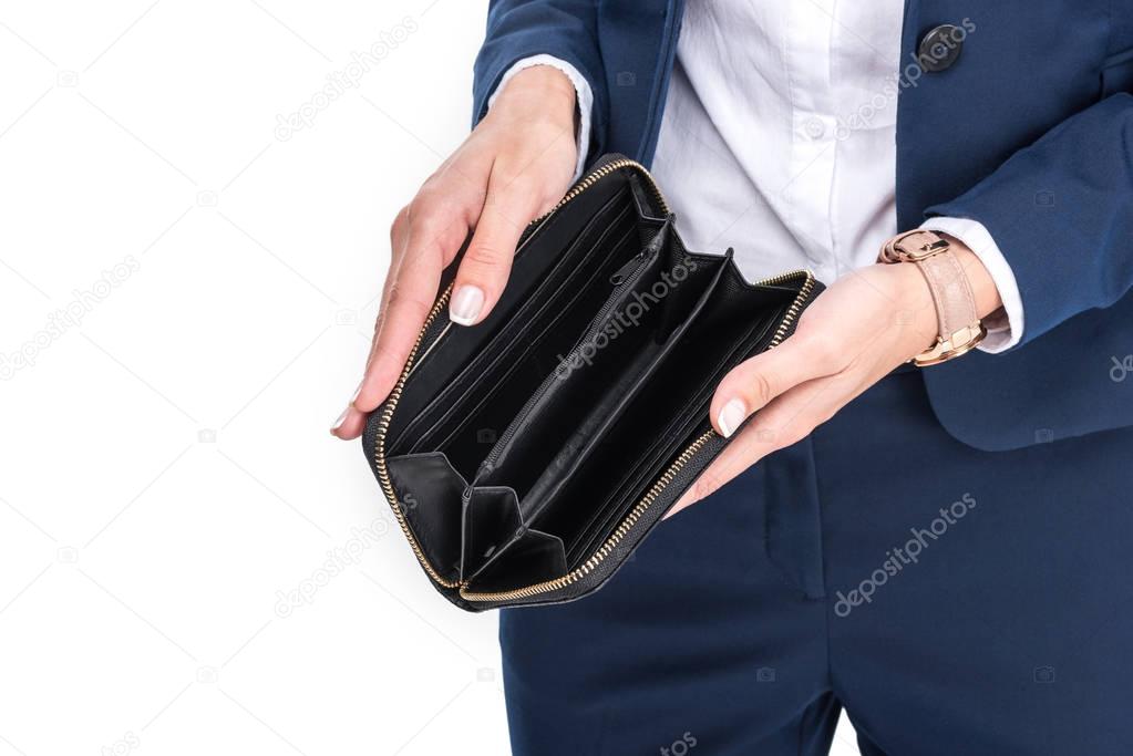 businesswoman with empty wallet