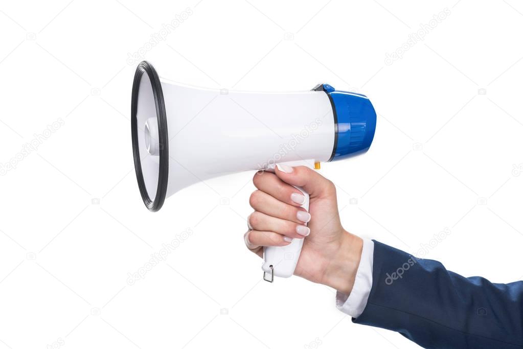 businesswoman holding megaphone