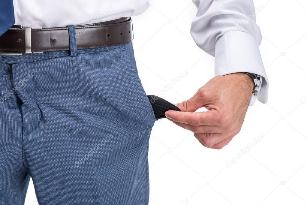 businessman with empty pocket