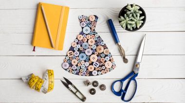 dress made of buttons and tailoring items clipart