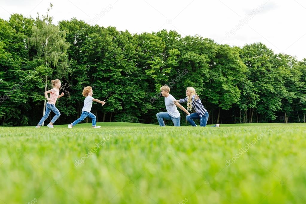 happy family in park