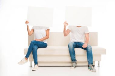 couple with blank banners clipart
