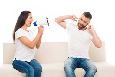 Woman screaming on man  clipart