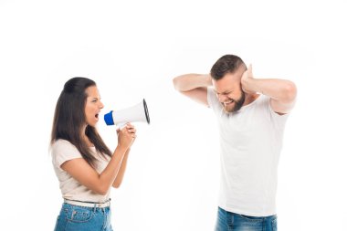 Woman screaming on man  clipart