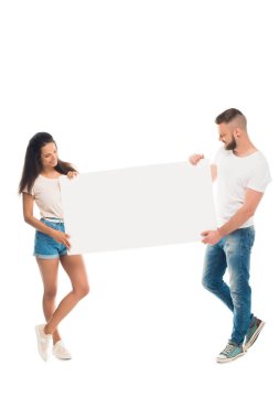 Attractive couple with blank banner clipart