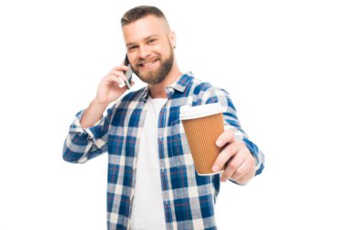 Bearded man talking on phone clipart