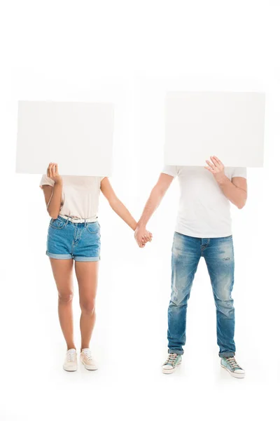 Couple with blank banners — Stock Photo, Image