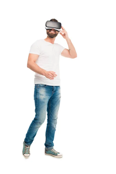 Ο άνθρωπος που χρησιμοποιούν σετ κεφαλής εικονικής πραγματικότητας — Φωτογραφία Αρχείου