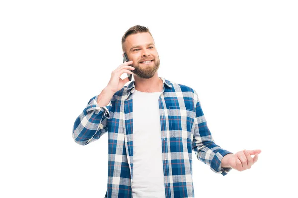 Skäggig man prata telefon — Stockfoto