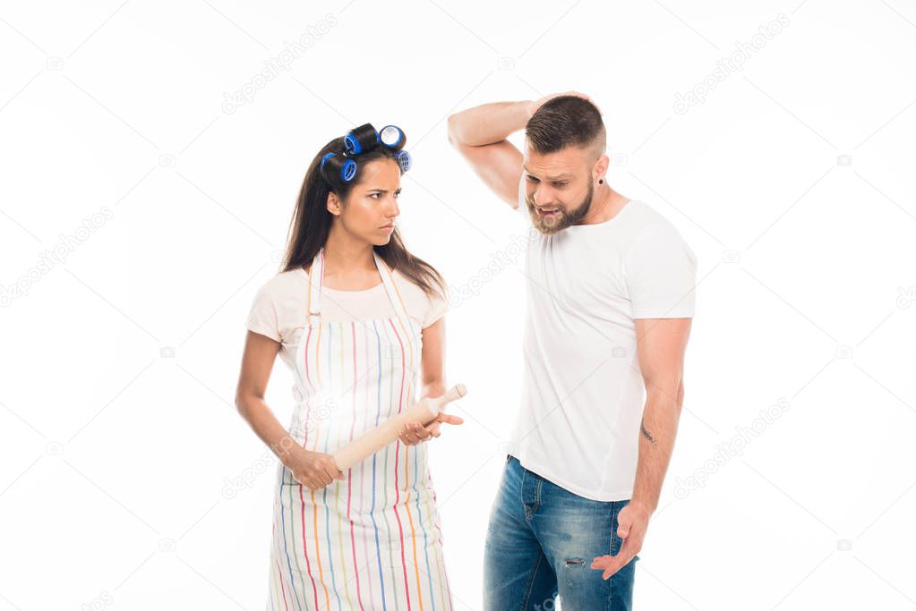 Angry housewife having conflict with husband