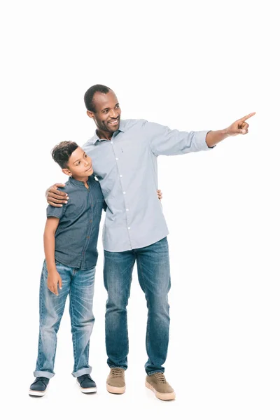 Father and son pointing away — Stock Photo, Image