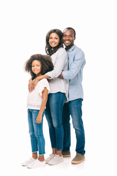 happy african american parents with daughter  