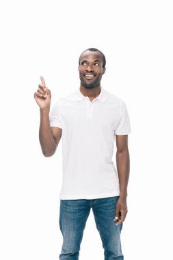african american man pointing up with finger clipart