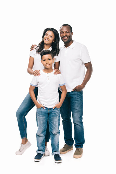 happy african american parents with son 