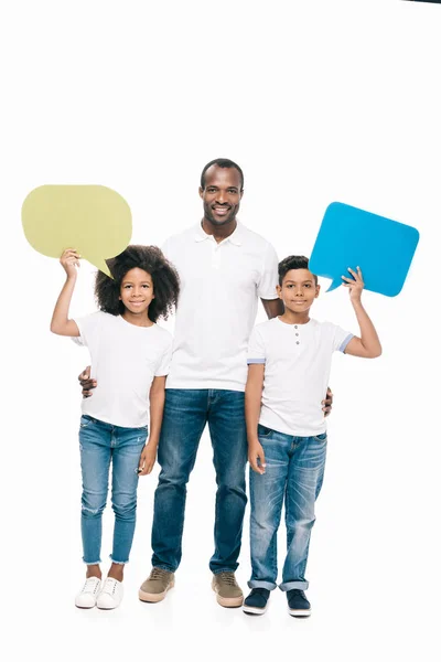 African american family with speech bubbles — Stock Photo, Image
