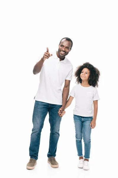 Padre con figlia che punta lontano — Foto Stock