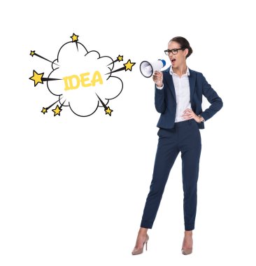 angry businesswoman screaming with megaphone clipart