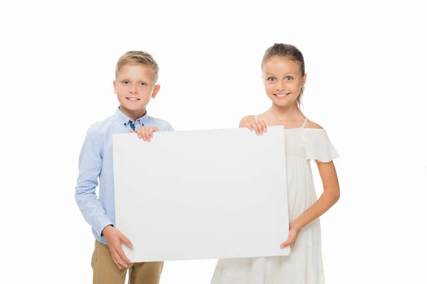 Siblings with empty board — Stock Photo, Image