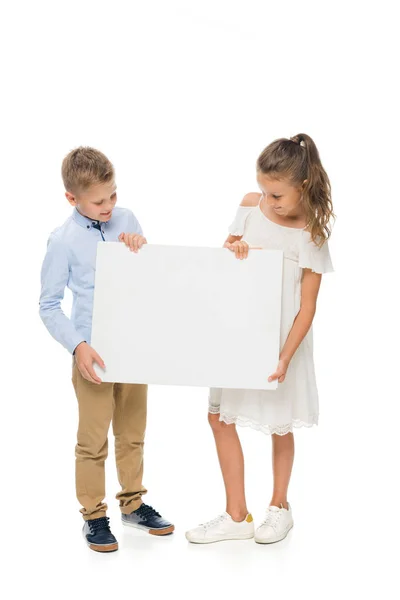 Siblings with empty board — Stock Photo, Image