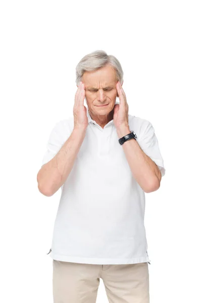 Moe senior man met hoofdpijn — Stockfoto