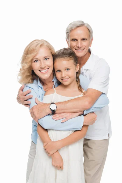 Abuelos con abrazo de nieto — Foto de Stock