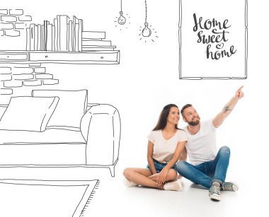 young couple on floor clipart