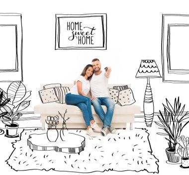 young couple watching tv clipart