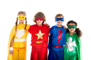 kids in superhero costumes clipart