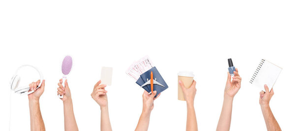 hands holding various objects