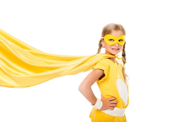 Супергеройська дівчина з махаючим мисом — стокове фото